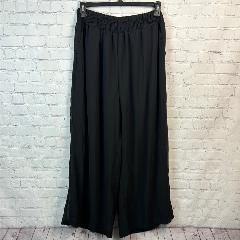 BloomChic Black Wide-Leg Sheer Overlay Pull On Pants